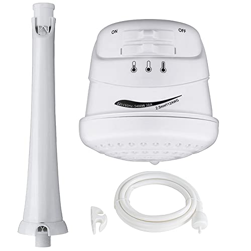 Colilove Instant Shower Head Water Heater 110V 5400W Electric Tankless Shower Head Heater 3 Gear Adjustable Temperature with Pipe and Hose Bracket for Home