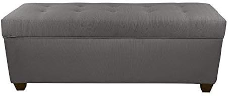 Tufted Shoe Ottoman Storage Bench for Bedroom or Entryway, Adjustable Wooden Inserts, Stores up to 36 Pairs, Easy-Open Hinged Lid, Large, Grey with Red Tint