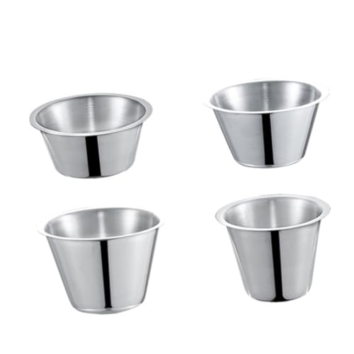 KICHOUSE 4-piece Stainless Condiment Cups Drip-free Sauce Bowl Lids Dipping Sauce Cups for Western Food Ideal for Home Restaurant