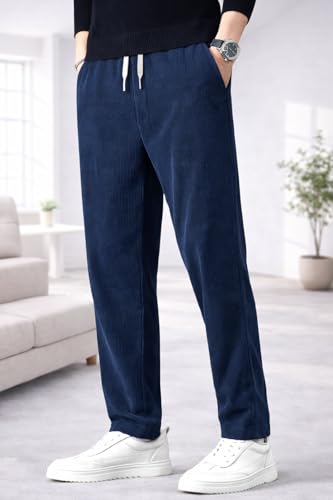 Image of Men's Comfortable Corduroy Pants | Relaxed Fit Stretch Waist Trousers for Everyday Wear Cream