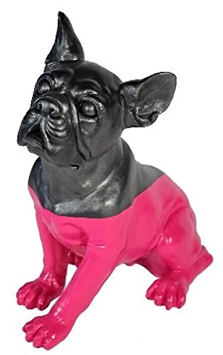 Figurine de chien carlin noir et rose 30 cm | Statue en résine design chic pour salon