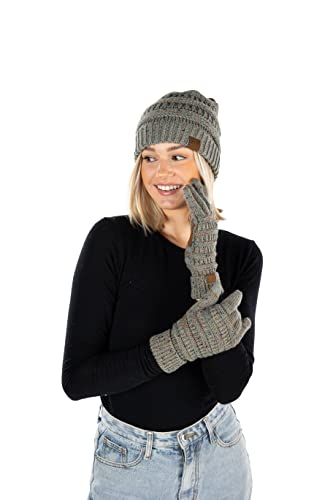 Image of Funky Junque Women's Beanie & Touchscreen Gloves Set - Soft 100% Acrylic Knit Winter Hat and Gloves, Cozy Cold Weather Gift