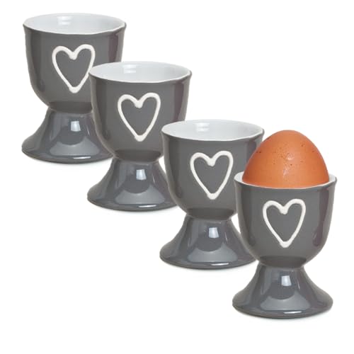 Bunte Landhaus-Stil Eierbecher 4er Set grau - Runde Keramik...