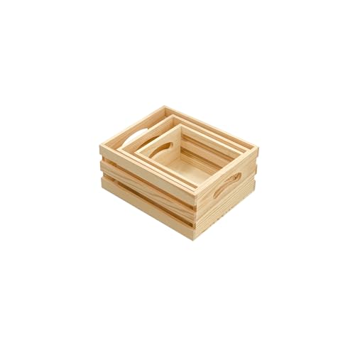 Cregugua Set of 3 Wooden Pallet Crates Nesting Unfinished Wood Trays Storage for DIY Crafts (Large Size 9.4 x 7.8 x 4.3 in)