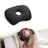 Swaycy Ear Piercing Hole Pillows Side Sleeper Pillow with an Ear Hole for CNH Side Sleepers and Ear Inflammation Pressure Sores, Adjustable Cotton and Polyester Curved Side Pillow, Black Velvet