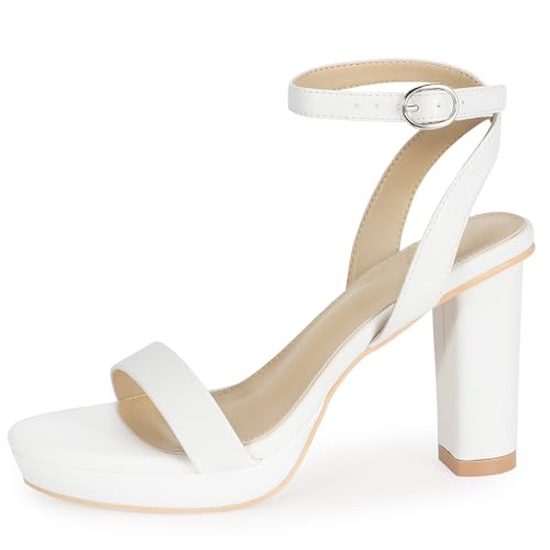 Image of ZriEy 4-Inch Platform Clear High Heels for Women Block Chunky Heeled Sandals Open Toe Ankle Strap Heels Wedding Party Evening Prom Dress Pump Sandal Shoes