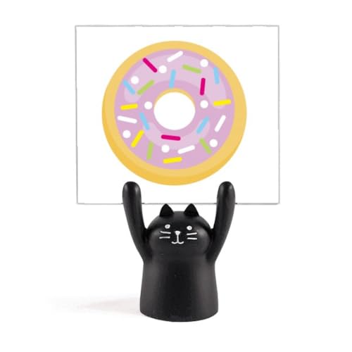 Support de mémo chat noir miniature violet pour fiches de recettes