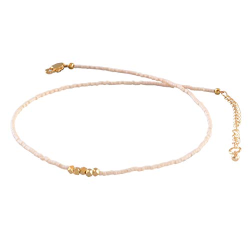 Ivory White Cream Adjustable Choker Necklace with Gold Accent Beads