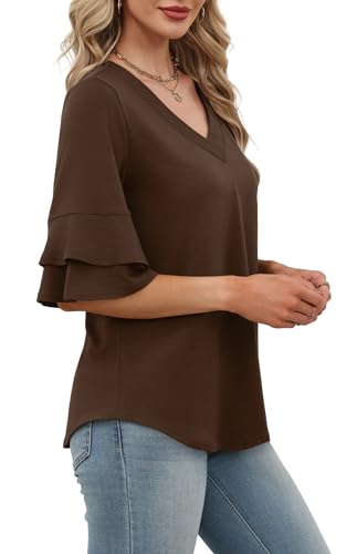 Image of OFEEFAN Spring Tops for Women Boho Shirts Fashion Clothing Cute 3 /4 Length Sleeve Blouses Dressy Casual Summer Outfits