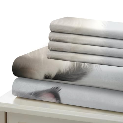 Parure de lit chat anti-plis en microfibre douce pour lit super king size - 5