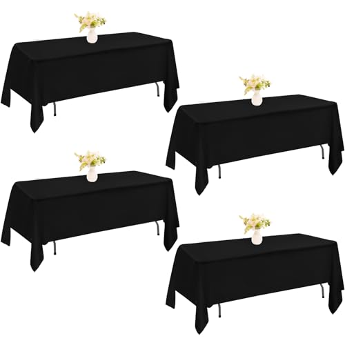 Image of 4 Pack Rectangle Tablecloth 60x102 Inch Black Washable Polyester Table Cover for Wedding Dining Table Buffet Parties Banquet Decoration(Black)
