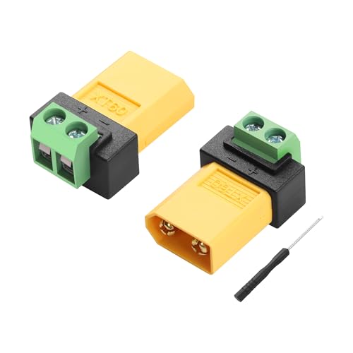 PNGKNYOCN XT60 na adapter zaciskowy śrubowy, XT60 męski na 2-pinowe złącze zaciskowe do akumulatora RC, zamiennik urządzenia drona (2 sztuki)