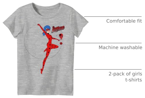 Image of Miraculous Ladybug Girls T-Shirts 2-Pack, Ladybug Cat Noir Rena Rouge Short Sleeve Tees 2-Pack Bundle Set for Girls