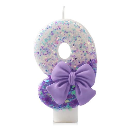 IQMLQV Purple 9 Candle Birthday Candles Purple Butterfly Cake Decorations Sequins for Anniversary Celebrations Party Supplies