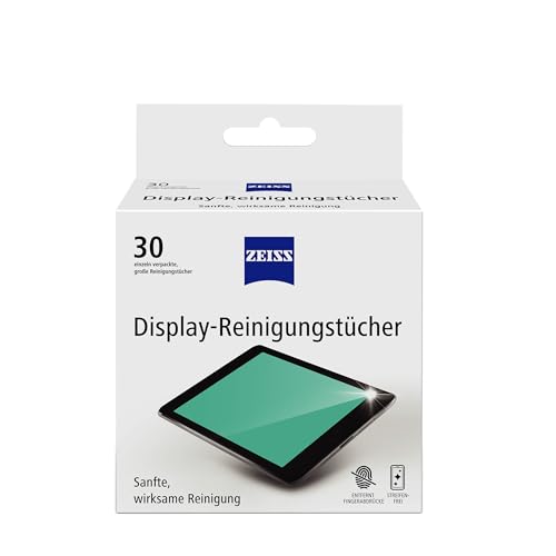 ZEISS Display-Reinigungstücher alkoholfrei 30 Stück zur sicheren & effektiven Reinigung optischer Flächen - jedes Tuch einzeln verpackt - ideal für unterwegs oder auf Reisen