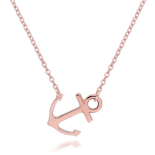 ELBLUVF 18k Silver Gold Rose Gold Plated Stainless Steel Women Sideways Anchor Pendant Necklace 18inches Choose Colors (Rose gold)
