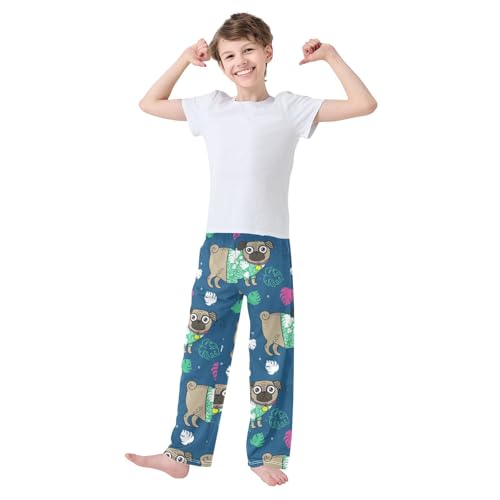 Boys' Pants Funny Pug Dog Leaves Long Bottoms Jogger Pants Elastic Waist Trousers with Pockets S-XL2