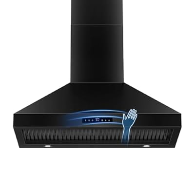 TAZPI 48 Inch Wall Mount Range Hood 1200 CFM, 4-Speed 48 Inch Range Hood, Gesture Sensing & Touch Control, Black Stainless Steel Kitchen Vent, 2 LED Adjustable Lights