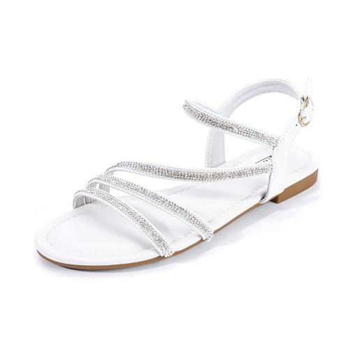 IDIFU White Rhinestone Strappy Sandals