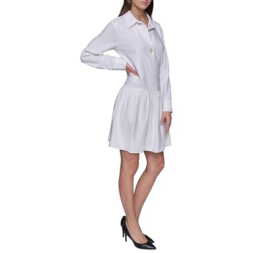 Image of Karl Lagerfeld Women's Gathered Flounce Linen Longer Sleeved Shirt Dress