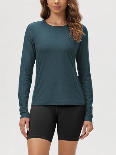 Image of ODODOS Women's Long Sleeve T-Shirt - Ultra Soft odSTRATUM Tech Performance Top UPF 50+ Breathable Crew Neck Pullover