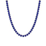 Gemma Aura 30.48 Ctw - 57.15 Ctw Round Cut Blue Sapphire 14K Gold Plated .925 Silver 4mm Tennis Necklace 16' Inch -30' Inch For Men's & Women's (Yellow Gold Plated Silver, 18 Inch)