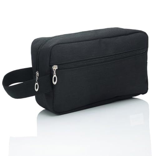 Travel Toiletry Bag for Men Women Large Portable Wash Bag Water-Resistant Gym Shaving Organiser Tool Bag Shower Bathroom Makeup Bag with Handle Dopp Kit for Travel Essentials Cosmetics Brushes Black