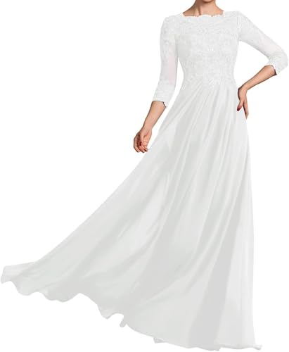 ISABUFEI Scoop Neck Mother of The Bride Dress – Long Formal Gown with 3/4 Sleeves Lace Applique Dresses3