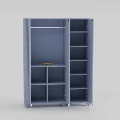 Image of 3 Door Wardrobe Almirah for Bedroom, 72 Inch | Premium HDHMR Wooden Cupboard with Hanging Rod & Storage Compartments | Fluted Push-to-Open Clothes Organizer Cabinet | Grey Finish