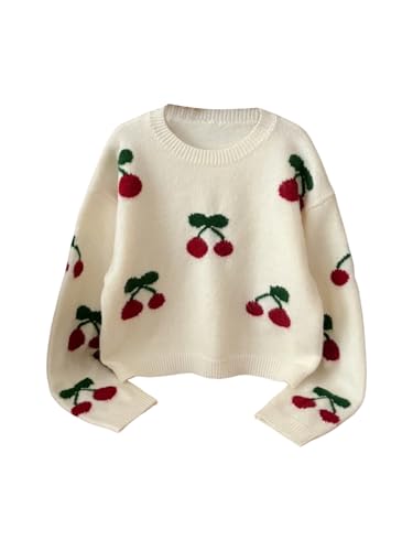 Image of BEAUDRM Girl's Cute Bow Sweater Crew Neck Long Sleeve Drop Shoulder Loose Pullover Tops