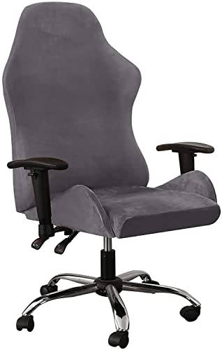 LINFKY 2 Stück Samt Gaming Stuhlbezüge Dehnbare Spielstuhl Bezug Gaming Stuhlhussen Computer Reclining Racing gekräuselten Gamer Stuhl Schutz Drehsessel Bezüge (Grau) Cover