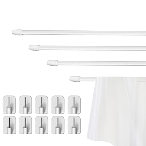 Gekufa 4 Pièces tringle de vitrage extensible,Tringle à Rideau en Plastique Réglable avec 10 Crochets de Tringles à Rideaux Auto-Adhésifs（40-70cm）