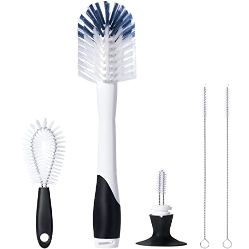 Image of Jumperlay Baby Bottle Brush with 1 Pack Nipple Brush and 2 Pack Straw Cleaner Brushes, Baby Bottle Cleaning Brush Set with Suction Cup Stand and A Hidden Mini Brush, Black