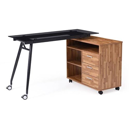 Image of Urban Ladder Niccol Glass Top Adjustable Study Table (Finish : Golden Oak)