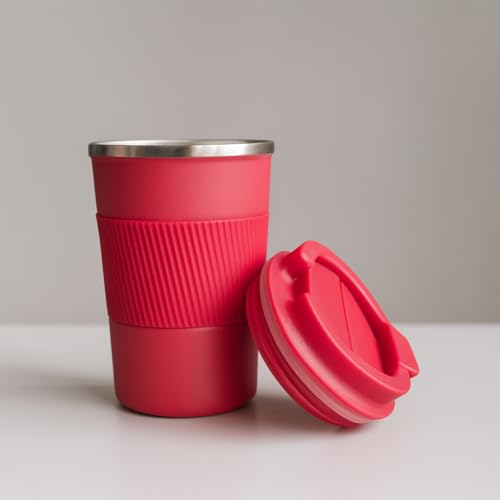 Image of YELONA Red 380 ML Insulated Stainless Steel Coffee Tea Tumbler for Hot Cold Beverages Portable Travel Mug Leak Proof Sipper Lock Lid Thermos Multipurpose for Home Office Gifts
