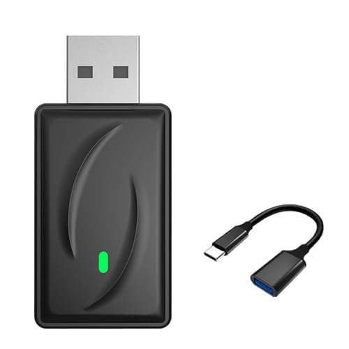 Wireless Android Auto Adapter, Fast Auto-Connect, Plug and Play, USB Type-A, Black and Silver, with USB-C Adapter