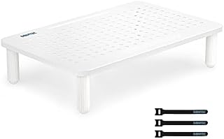 BONTEC Monitor Stand Riser, Computer Monitor Riser Stand with Mesh Platform for Laptop, Computer, iMac, PC up to 25KG with Pen Holder, Cable Management Slot (White)