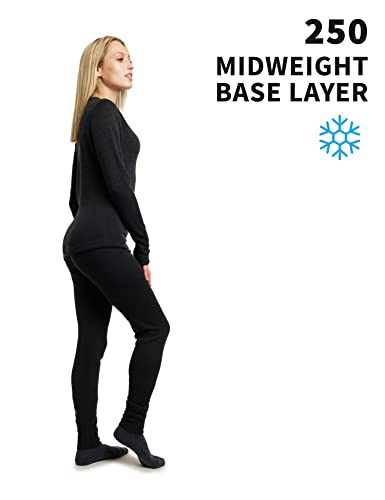 Merino.tech Merino Wool Baselayer Womens Set - Midweight Merino Wool Thermal Underwear For Women Top And Bottom (X-Large, 250 Charcoal Grey) #TOP2