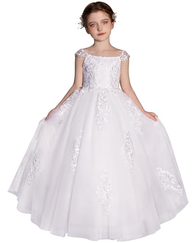 Tulle Flower Girl Dresses for Wedding Lace Applique First Communion Dress for Girls Birthday Pageant Ball Gown