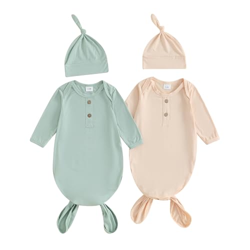 Image of Newborn Knotted Gown 2 Pack Plain Sleeper for Baby Boy Girl Coming Home Outfit