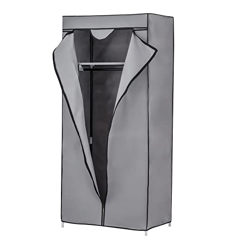 Baroni Home Armoire en Tissu Pliable pour Chambre, Armoire de Rangement à Vêtements, Armoire de Camping Peu Encombrante avec Structure en Fer et Porte avec Zip, Gris à 1 étagère, 45x70x155 cm