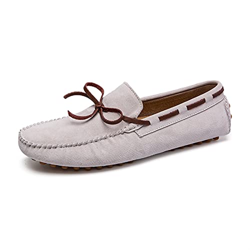 Mens Loafers Round Toe PU Leather Moccasins Boat Shoes Slip Resistant Lightweight Anti-Slip Fashion Classic Slip-ons(White,10 M US)