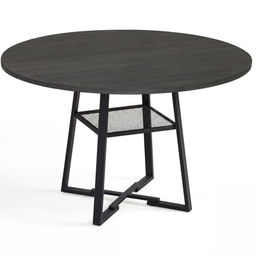 Giantex Round Dining Table for 4-6, 47.5' Circle Kitchen Table with Storage Shelf, Metal...