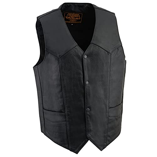 Image of Milwaukee Leather Men's Premium Leather Western Style V-Neck Motorcycle Rider Vest with Front Snap Closure |LKM|ML|SH