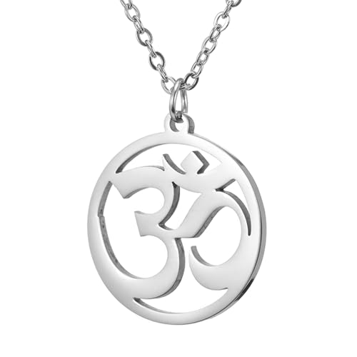TEAMER OM collar de acero inoxidable Yoga meditación espiritual armonía colgante Aum Om Ohm símbolo sánscrito collar joyería para mujeres niñas (OM plata)