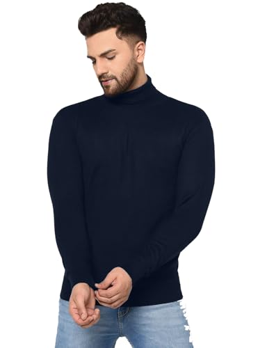 Image of Winter Wear Cotton Plain Full Sleeve Turtle Neck T Shirt for Men