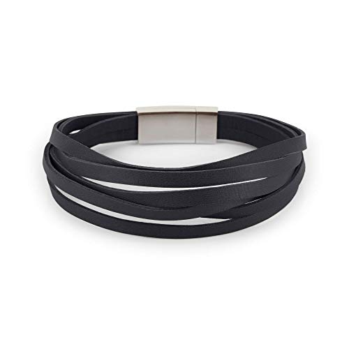 Massi Morino Cuir véritable Homme - Bracelet tressé Marron ou Noir, Fermoir à Levier en Acier Inoxydable pour Une Application Facile. (Noir Classe)
