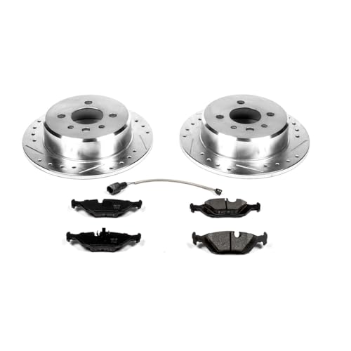 Image of PowerStop Rear Brake Kit for BMW 318i 1991-92 |318is 1991-92 |325 1986-88 |325e 1984-87 |325es 1986-87 - Drilled and Slotted Disc Rotors with Carbon-Fiber Ceramic Brake Pads Replacement, K4804