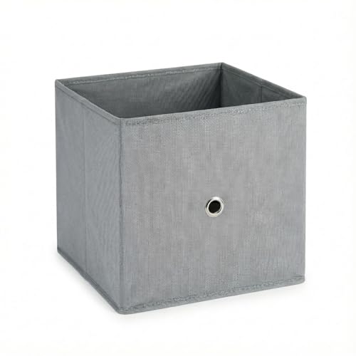 Caja de Almacenamiento Plegable de Tela 26x26x26 cm Gris – Organizador para Armario y Estantería – Cubo de Almacenaje Resistente con Ojal Metálico para Hogar y Oficina
