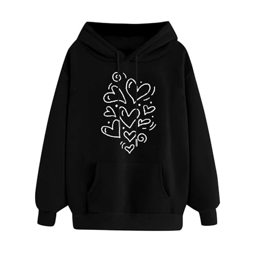 HOOUDO Angebote des Tages Heute Damen Kapuzenpullover Mit Taschen Und Kordelzug Mit Einem Herzförmigen Gedruckten Lockeren Lässigen Langarmpullover Trends Für Teenager Shir Sale Angebote Bestellung